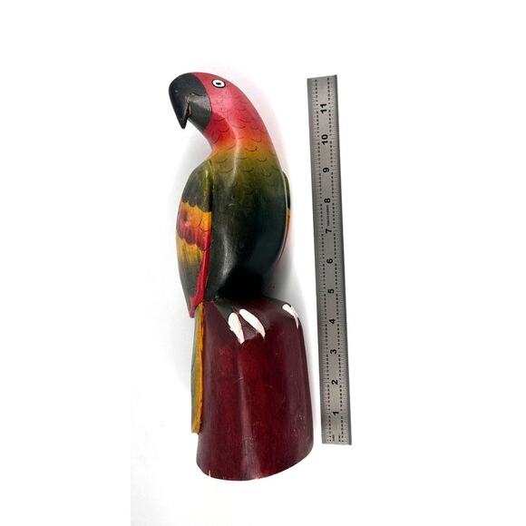 Wooden Parrot Figurine Colorful Folk Art Tropical Decor - Picture 7 of 10